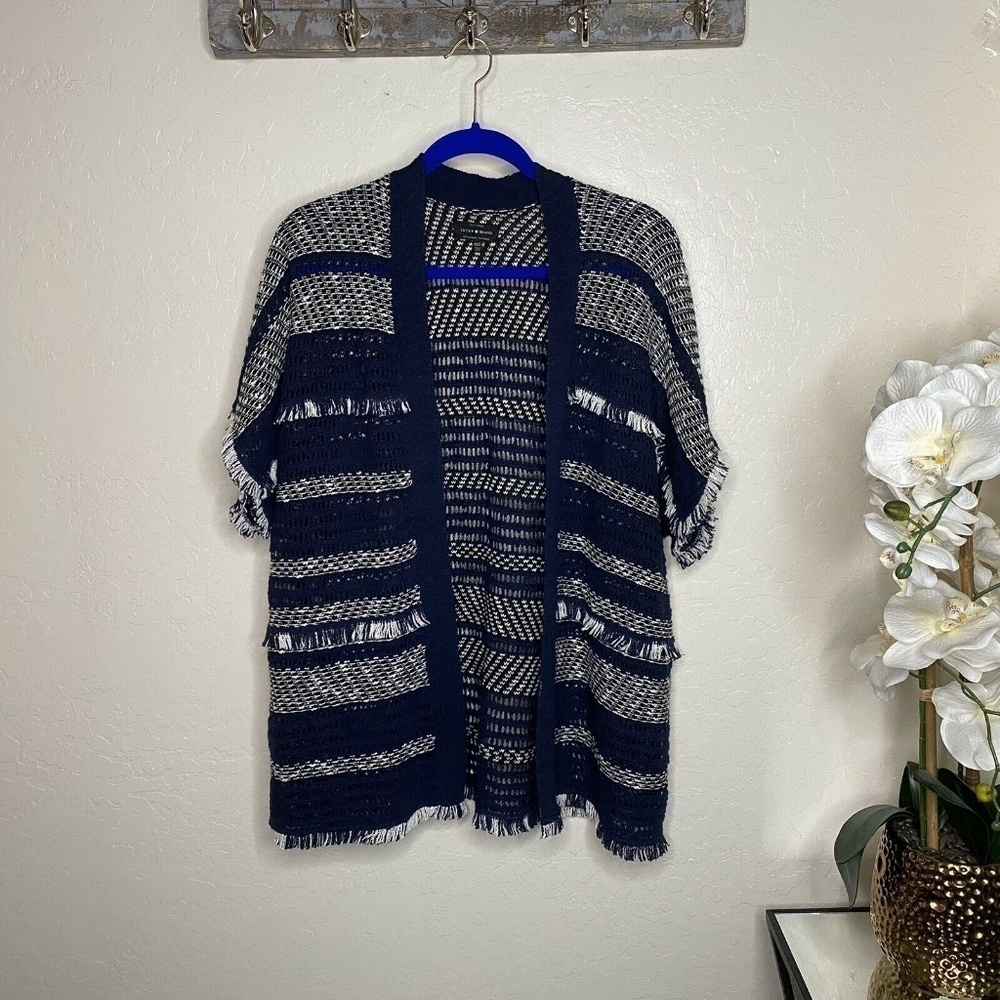 Lucky Brand Striped Knit Fringe Sweater Poncho